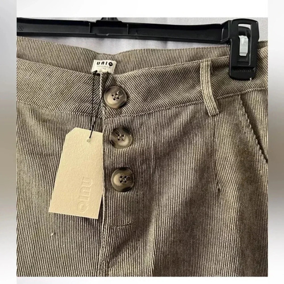 Uniq NWT Women's Olive Green Pants Straight Leg With Pockets Button Fly Medium - Picture 4 of 8